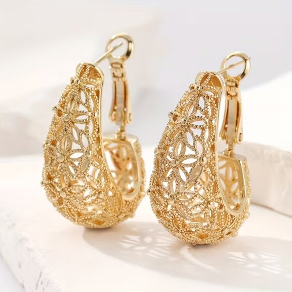 14K Gold Womens Large Chunky Etched Hoop Earrings Big 14 K Silver Hoops Jewelry